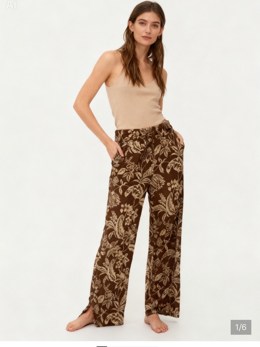 Love Poem Chocolate Floral Wide-Leg Pants Fabric Is Ribbed